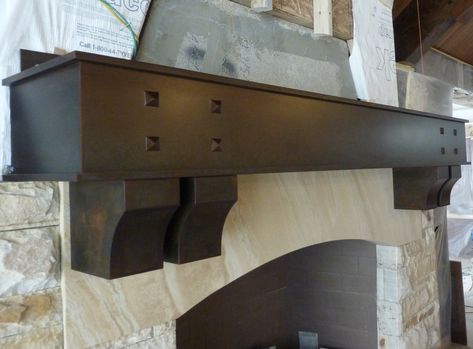 I-Beam from Raw Urth Designs Steel Mantel Fireplace, Steampunk Home Decor, Metal Fireplace, Steampunk House, Custom Metal Fabrication, Mantel Design, Construction Ideas, Stone Facade, Mountain House Plans