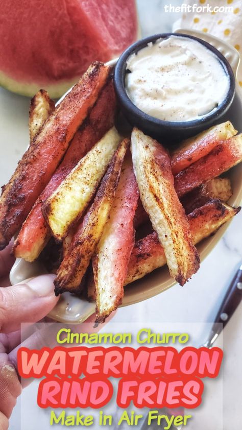 Cinnamon Churro Watermelon Rind Fries + Ways to Use the Whole Watermelon | thefitfork.com Dehydrated Watermelon, Watermelon Rind Recipes, Orange Peel Recipe, Whole Watermelon, Watermelon Snack, Melon Recipes, Popular Healthy Recipes, Grilled Watermelon, Paleo Side Dishes