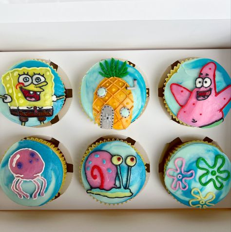 Spongebob 25 Birthday Cupcakes, Spongebob Cupcakes Ideas, Spongebob Themed Cupcakes, Squidward Cake, Squidward Costume, Spongebob Squarepants Cupcakes, Spongebob Cupcakes, Sponge Bob Cupcakes, Spongebob Theme