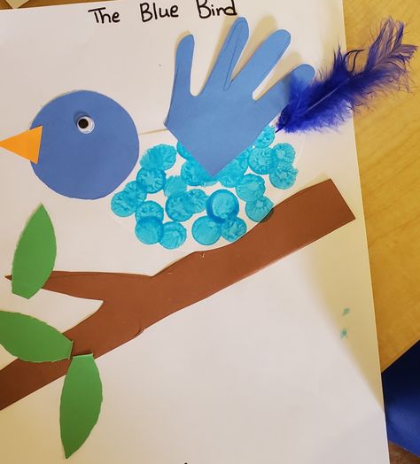 Blue Bird Craft Preschool, Bowerbird Blues Activities, Blue Day Crafts Preschool, Bowerbird Blues, Blue Day Decoration In Preschool, Bird Crafts Preschool, Bird Craft, Blue Song, Preschool Projects