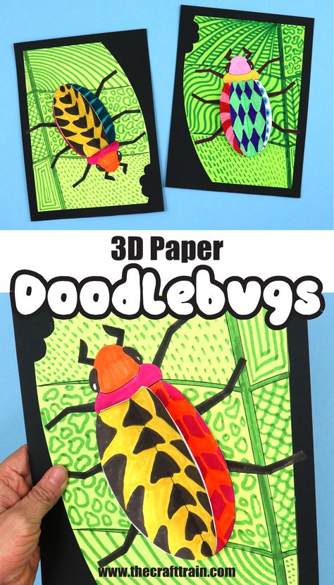 patterned paper insects on leaves created with doodle art designs