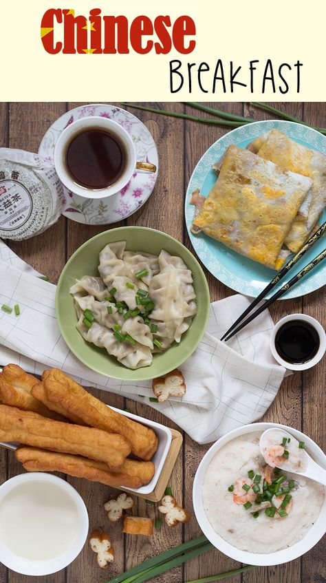 A look at the traditional Chinese breakfast including dumplings, rice porridge, fried bread sticks, and amazing crepes! | cookingtheglobe.com Chinese Breakfast, Breakfast Around The World, Recipes Chinese, Asian Breakfast, Taiwanese Cuisine, Moroccan Cooking, Rice Porridge, Foreign Food, Asian Foods