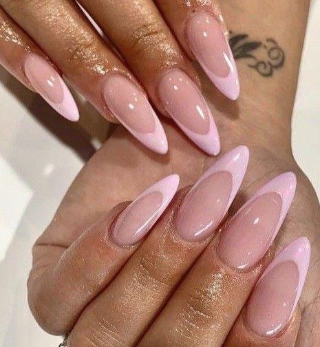 Almond French Nails Pink, Pink French Tip With Chrome, Pink French Chrome Nails, Pink French Tip Chrome, Almond Pink French Tip Nails, Glossy Pink Nails, Nails Chrome Pink, Pink Chrome French Tip Nails, French Tips Almond Nails