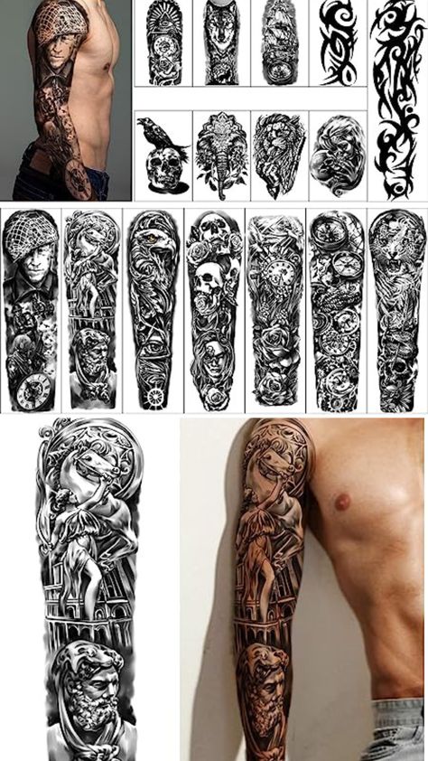 Extra large size temporary tattoos can cover your body parts larger,The full-arm tattoo on the market is only 18.9 inches (48CM) long, which doesn't cover the whole arm very well. Yazhiji's full-arm tattoo is 22.83 inches (58CM) long, which covers the whole arm very well. full arm size is 22.8*7.1 inch(58*18cm), 8 sheets; half arm size is 9.45*6.7 inch (24*17cm) 8 sheets. Whole Arm Tattoo, Arm Tattoos For Men, Arm Temporary Tattoos, Full Arm Tattoos, Large Tattoos, Shoulder Tattoos, Tattoo Ideas For Men, Arm Tattoos, Arm Tattoos For Guys