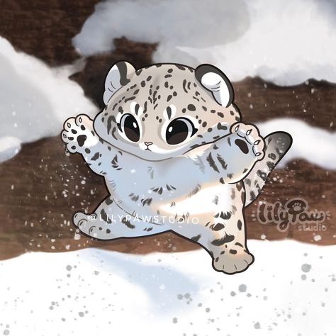 Snow Leopard Drawing, Snow Leopard Art, Baby Snow Leopard, Leopard Drawing, Leopard Art, Baby In Snow, Cute Animal Drawings Kawaii, Cute Doodles Drawings, Pretty Animals