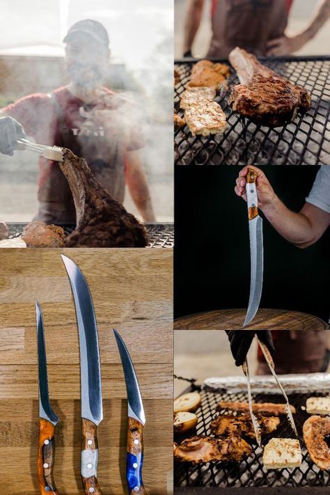 Photos of meat being grilled in an outdoor BBQ. Australian Bbq, Australian Kitchen, Meat Knife, Bbq Meat, Chef Knives, Boning Knife, Cooking Gadgets, Butter Knife, Knife Design