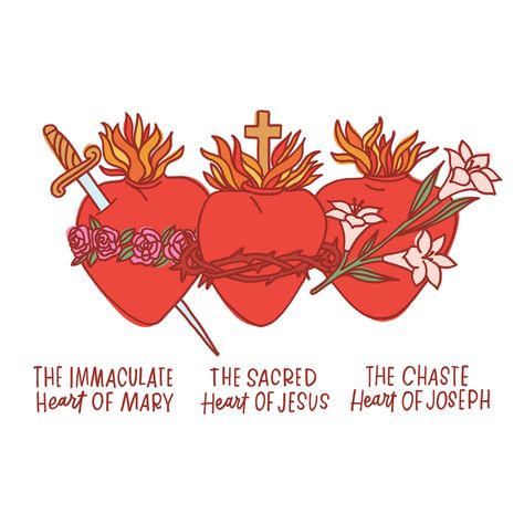 Catholic Core Aesthetic, Holy Family Hearts, Bujo 2025, Roman Catholic Art, The Immaculate Heart Of Mary, Catholic Wallpaper, The Sacred Heart Of Jesus, Immaculate Heart Of Mary, Jesus Wall Art