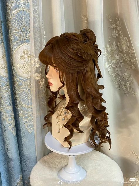 Victorian Hair Aesthetic, Villainess Hairstyle, Elegant Female Hairstyles, Long Elegant Hair, Victorian Hairstyles Drawing, Victorian Wedding Hairstyles, Royale Hairstyle, 1800s Hairstyles Victorian, Fancy Hairstyles With Bangs