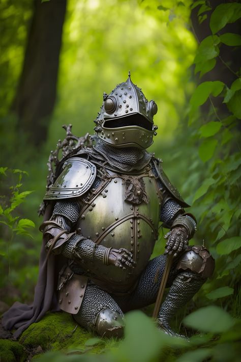 A Frog In Armor In the Jungle Frog In Armor, Frog Knight, Frog People, Armor Drawings, Jungle Outfit, Fantasy Concept, Frog Art, A Frog, In The Jungle