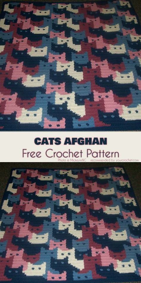 Chats Afghan Crochet gratuit | Votre Crochet Cats Afghan, Cat Afghan, Kat Haken, Confection Au Crochet, Crochet Cat Pattern, Crochet Simple, Haken Baby, Afghan Patterns, Crochet Afghans