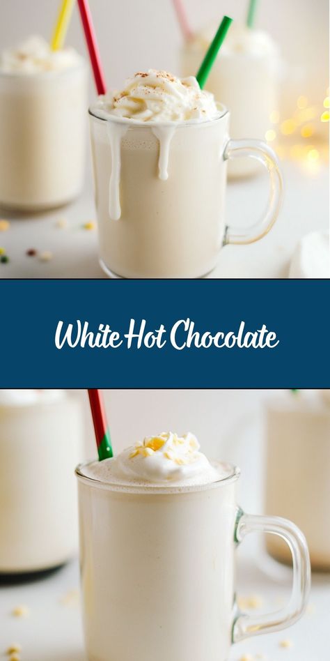 White hot chocolate is a rich, creamy, and indulgent drink made with smooth white chocolate, warm milk, and a touch of vanilla. It's a perfect cozy beverage for chilly days, holiday gatherings, or when you want to treat yourself to something sweet and comforting. Unlike traditional hot chocolate, this version has a milder, buttery flavor with a velvety texture that melts in your mouth. White Hot Chocolate, Warm Milk, White Hot, Melt In Your Mouth, Something Sweet, Holiday Gathering, White Chocolate, Treat Yourself, Easy Recipes