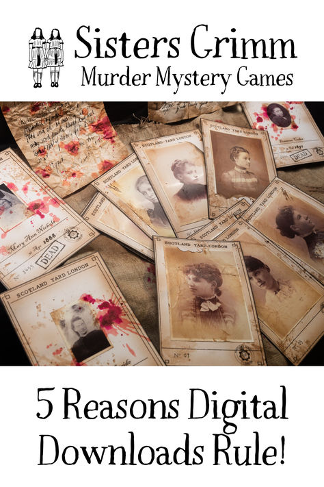 Many people when looking for a murder mystery game envision a box coming in the post with all the booklets, evidence and more contained inside. It is often a surprise then to find that our products are available as digital downloads. Digital downloads are electronic files which can be downloaded from the internet once you have purchased one of our murder mystery games. We get a lot of questions from customers about the format of our games and why we chose to sell them as digital ... Who Done It Mystery Game, Sisters Grimm, Mystery Photos, Mystery Games, Way To Go, Grimm, Online Games, Free Games, A Box