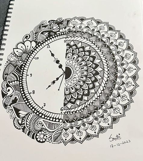 Clock Mandala Art, Cartoon Mandala, Clock Mandala, Mandala Clock, Mandala Sketch, Sisters Drawing, Diy Mandala, Mandala Book, Mandala Zentangle