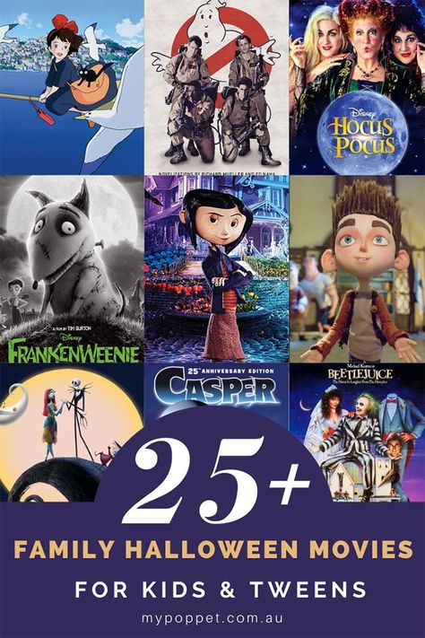 25+ Best Family Halloween Movies for Kids & Tweens | My Poppet Living Halloween Night Movie, Fall Family Movies, Top Halloween Movies, Best Family Halloween Movies, Halloween Cartoon Movies, Family Halloween Movies, Halloween Movies For Kids, Family Friendly Halloween Movies, Disney Halloween Movies