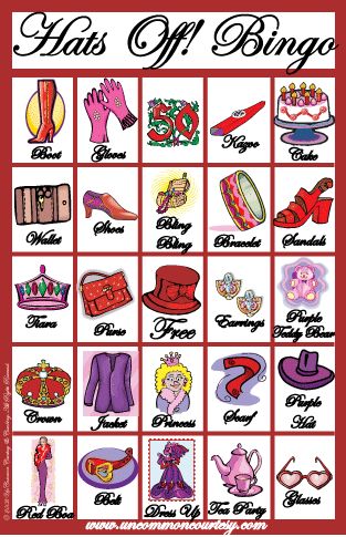 Red Hat Society Fashion, Red Hat Party, Red Hat Club, Games For Ladies, Printable Bingo Games, Red Hat Ladies, Activity Director, Red Hat Society, Hat Clips