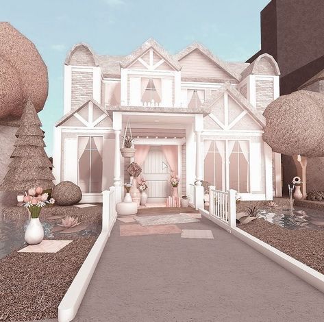 Coquette Blocksburg House, Bloxburg Aesthetic Houses, Reling Design, Bloxburg Homes, Bloxburg Rooms, Preppy House, Bloxburg Hacks, Blox Burg, Roblox House