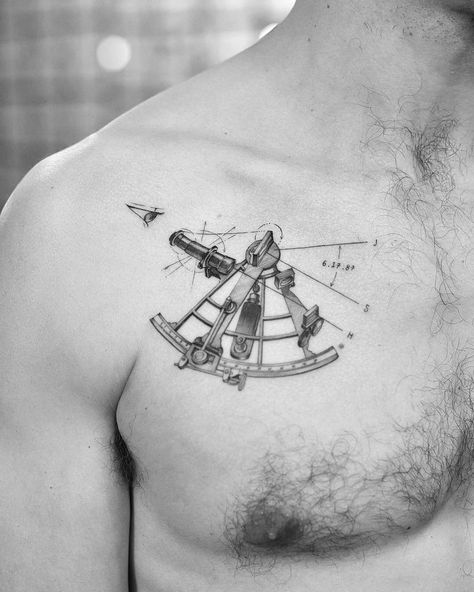 Surveyor Tattoo Ideas, Sextant Tattoo, Moving On Tattoos, Wanderlust Tattoo, Tool Tattoo, Lighthouse Tattoo, Dot Tattoos, Nautical Tattoo, Ship Tattoo