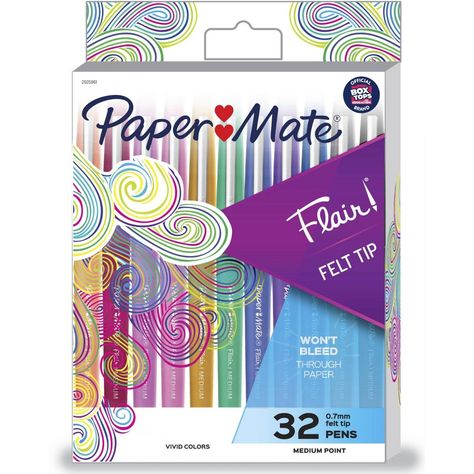 Fact: dull, smudgy ink is a downer. So boost your writing fun-factor with Paper Mate Flair Felt Tip Pens! With bright colors and smear-resistant ink that won’t bleed through the page, these colored pens make writing a blast. The Medium Point (0.7mm) writes in bold, colorful lines so you can make a major statement. With Flair Pens, there’s no limit to your fun. Paper Mate Flair Pens, Papermate Flair Pens, Paper Mate Flair, Felt Tip Pens, Flair Pens, Holiday 2022, Paper Mate, Washable Markers, Pen Shop