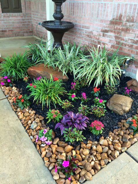 #homedepot Stone Flower Beds, Cheap Landscaping Ideas, نباتات منزلية, Small Front Yard Landscaping, Front Yard Garden Design, Gravel Garden, Rock Garden Landscaping, Garden Yard Ideas, Front Yard Garden