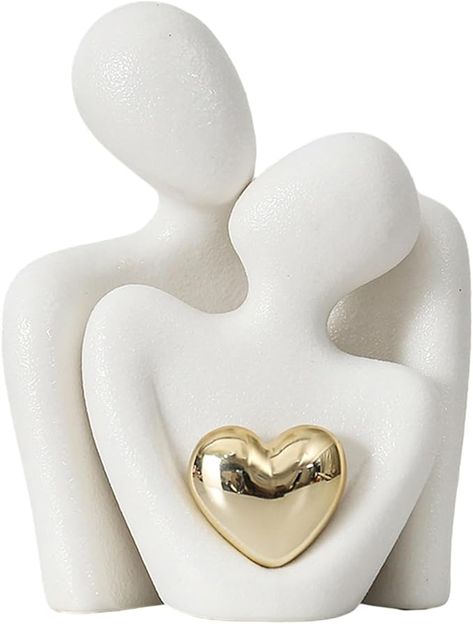 Amazon.com: Walbest Small Ceramic Couple Hug Figurine with Golden Love Heart - Men Women Embrace Statue Sculpture Decorations for Home Living Room Bedroom Table White S : Home & Kitchen Decorations For Home Living Room, Small Statue, Bedroom Table, Hugging Couple, Decorations For Home, Statue Sculpture, The Heart Of Man, Collectible Figurines, Home Living Room