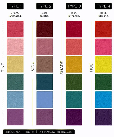 Dyt Type 1 Clothes Color Palettes, Outfits Color Combos, 3 Color Palette, Type 4 Outfits, Dress Your Truth Type 2, Personal Style Types, Energy Profiling, Dyt Type 4 Clothes, Deep Autumn Color Palette