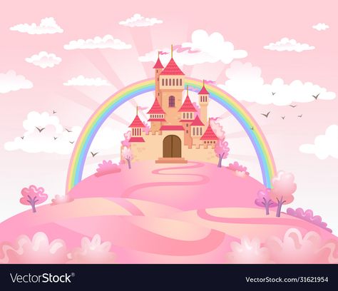 Disney Princess Background, Pink Princess Castle, Fairytale Landscape, Castle Wallpaper, Castle Vector, Magical Room, Castle Background, Colorful Kids Room, Pink Castle