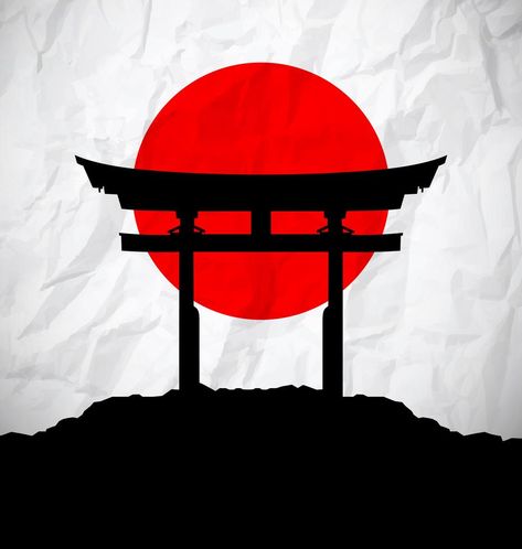 Japan flag as sunrise with japan gate Sun, Japan Flag, Gate, Temple, Flag, Japan, Building, Red