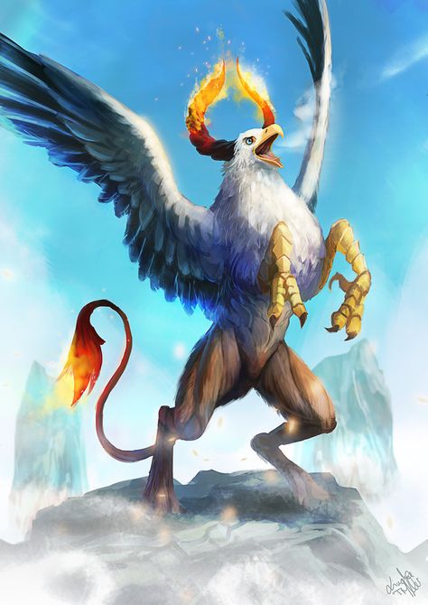 Fire Griffon by Enigmasystem.deviantart.com on @DeviantArt Mythological Animals, Wolf Spirit Animal, Dnd Monsters, Fantasy Beasts, D&d Dungeons And Dragons, Creature Feature, Skyfall, Mythological Creatures, Mystical Creatures