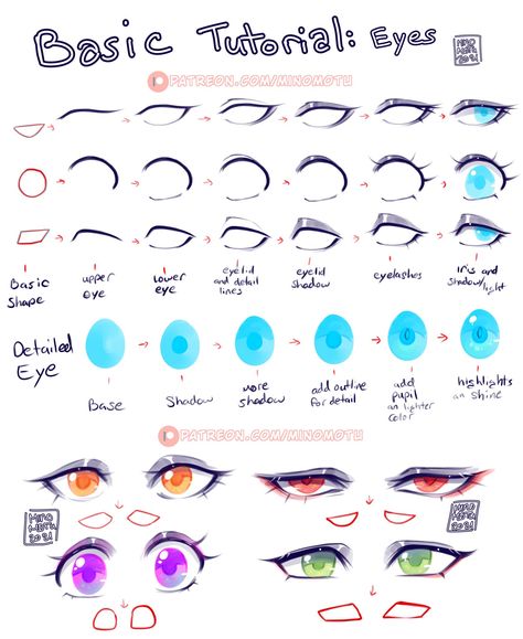 Stylistic Eyes Drawing, Anime Eye Reference Female, Almond Eyes Drawing, How To Draw Chibi Eyes, Anime Eye Sketch Tutorial Step By Step, Stylized Eyes Drawing, Digital Art Anime Eyes Tutorial, Manhwa Art Style Tutorial Eyes, Eye Tut Drawing Digital