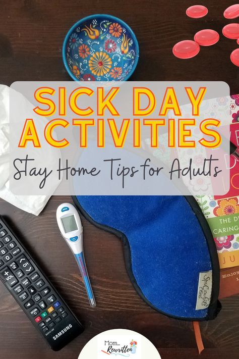 Relieve discomfort and boredom with this guide to maximizing your sick day at home. Get adult (and kid-friendly) sick day activities as well as tips on how to create a get well box, quiet entertainment ideas for the family and must-have items to stock up on now. You'll be feeling better quickly after using these stay-home tips for daytime naps and occupying kids. #SickDay #SickatHome #StayHome #GetWellSoon #GetWell #SickDayActivities Things To Make When Your Sick, Stuff To Do When Your Sick, Things To Do On Sick Days, Things To Do When You're Sick, Sick Day Self Care, Fun Things To Do When Sick, What To Do On Sick Days, Sick Day Activities For Kids, Things To Do When Your Sick At Home