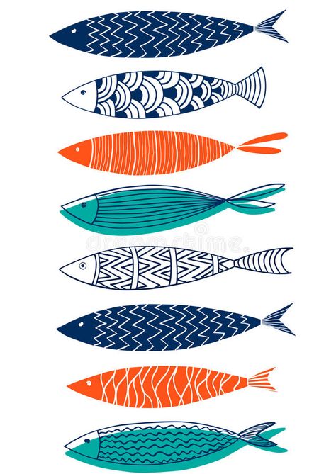 Illustration about Seamless pattern of fish in the style of doodle.Vector. Illustration of climate, orange, fashion - 94404152 Fish Paintings, Painted Fish, 달력 디자인, Doodle Vector, Vector Texture, Quilling Jewelry, Fish Illustration, Fish Pattern, Fish Drawings