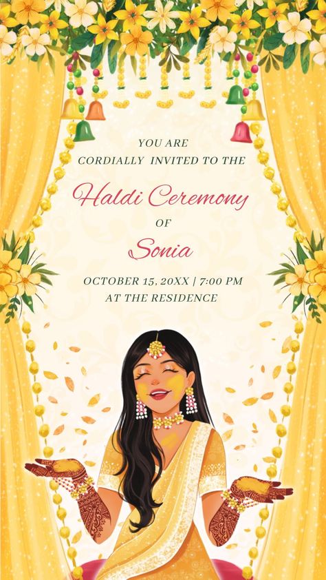 Haldi Invitation Card, Haldi Invitation, Wedding Illustration Card, Hindu Wedding Invitation Cards, Digital Wedding Invitations Design, Wedding Card Design Indian, Indian Wedding Invitation Card Design, Hindu Wedding Invitations, Unique Wedding Cards