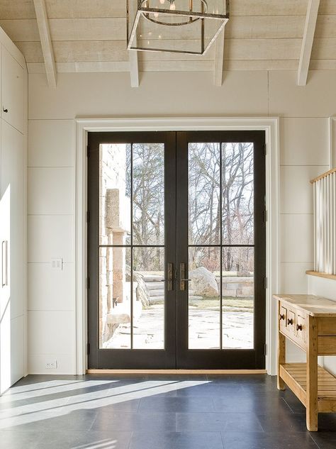 double door Double Doors, French Doors, Painted French Doors, Black French Doors, Girl Truths, Iron Skillets, Forged Iron, The Middle, Bench