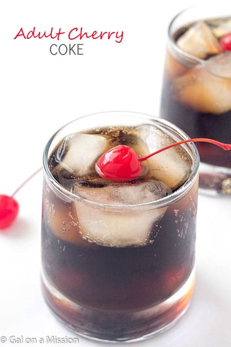 Adult Cherry Coke - Infused with the right amount of cherry flavorings! Let's crack open an ice cold coke and enjoy it with friends and family! Coke Recipes, Cherry Coke, Boozy Brunch, Cherry Cola, Cherry Juice, Delicious Cocktails, Alcohol Recipes, Adult Drinks, Party Drinks