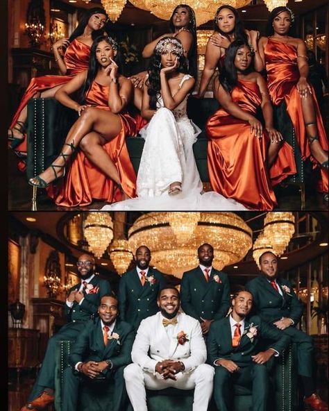 Black People Weddings, Brown Wedding Themes, Wedding Theme Color Schemes, Africa Wedding, No Competition, Orange Bridesmaid Dresses, Wedding Portrait Poses, Dream Wedding Decorations, Emerald Green Weddings