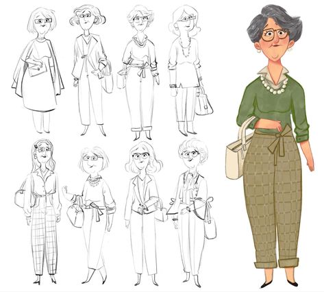 Character Design Step By Step, Character Design Age Progression, Middle Age Character Design, Family Character Design, Old Character Design, Deanna Marsigliese, Mother Character Design, Grandmother Character Design, Old Mentor Character Design