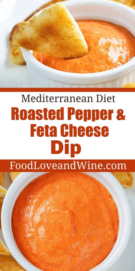 Mediterranean Diet Feta and Pepper Dip, perfect recipe for holiday parties, snacks, tailgates, or as an appetizer. Mediterranean Party Food, Mediterranean Dip, Mediterranean Diet Snacks, Mediterranean Snacks, Mediterranean Appetizers, Mediterranean Recipes Healthy, Pepper Dip, Mediterranean Diet Recipes Dinners, Med Diet