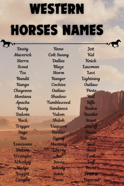 Naming a horse in Western culture is a time-honored tradition that carries great significance.

A good horse name encapsulates the spirit and personality of the horse, creating a bond between the horse and its owner. This tradition often involves considering the horse’s physical traits, temperament, and lineage.

The right name can reflect the rich heritage of Western equestrianism and enhance the horse’s identity, making a cherished partner in numerous activities. Country Horse Names, Western Horse Names, Names For Horses, Horse Name Ideas, Best Horse Names, Horses Stuff, Country Baby Names, Western Names, Oc Names