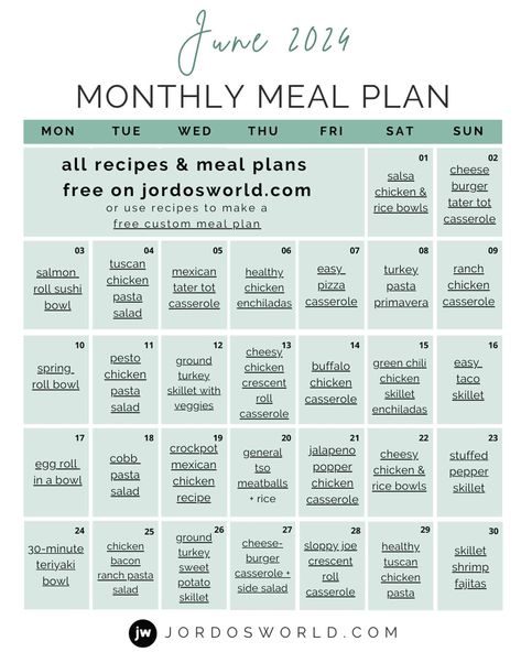 Free June Meal Plan! This free monthly meal plan calendar includes dinner plans for a whole month of eating easy, healthy recipes. July Meal Plan Calendar, July Meal Calendar, Healthy Dinner Plan For The Week, How To Meal Plan For The Week, Simple Meal Plans For The Week, Food Calendar Meal Planning, Monthly Dinner Calendar, Meal Planning Menus Families, Monthly Dinner Menu Ideas