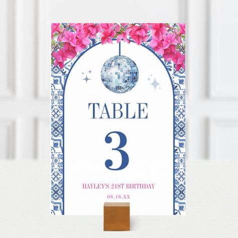 Mama Mia Mediterranean Disco Dancing Queen Table Number Dancing Queen Party, Disco Dancing, Party Seating, 21st Birthday Party, Sweet Rain, Disco Dance, Themes Photo, Birthday Party 21, Mama Mia