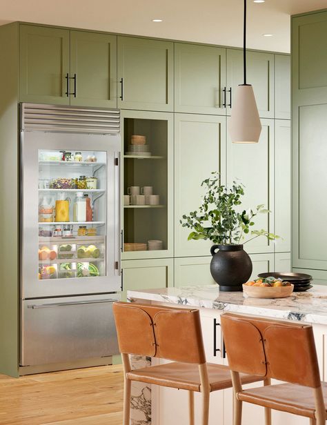 What should a chef's kitchen have? 9 things you need, say experts | Panel Ready Fridge, No Pantry Solutions, Glass Door Refrigerator, Sage Green Kitchen, Teal Kitchen, Hidden Kitchen, Custom Storage, Kitchen Trends, Cabinet Styles