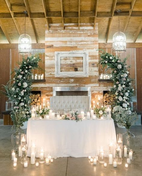 Romantic Head Table Wedding, Candles At Sweetheart Table, Mr And Mrs Table Candles, Simple Sweetheart Table Candles, Circular Sweetheart Table, Candlelit Reception Tables, Head Table Wedding Decorations Candles, Sweetheart Table With Candles On Floor, Simple Mr And Mrs Wedding Table