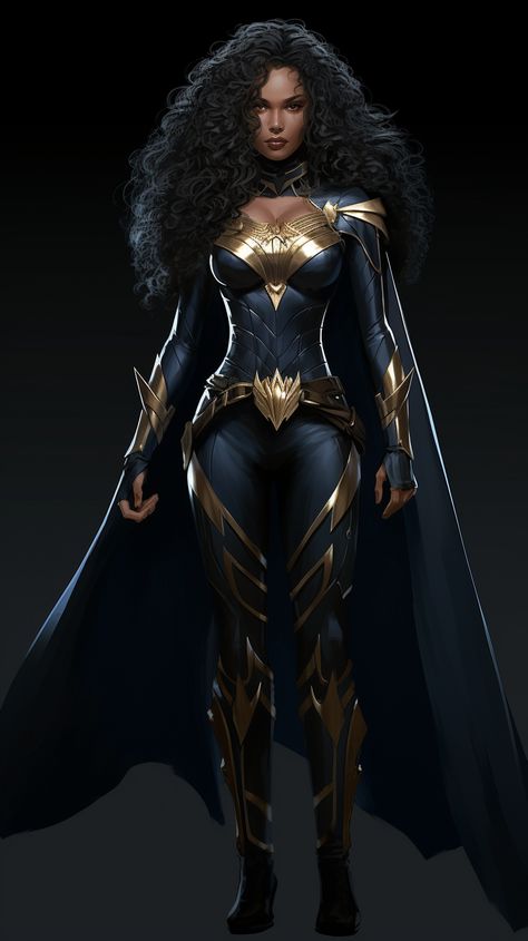 Wakanda Queen Mother Costume, Storm Superhero Costume, Super Hero Female Costumes, Egyptian Superhero Suit, Superhero Outfit Ideas For Women, Black Superhero Outfit, Super Hero Women Costume, Black Superhero Suit Female, Black Hero Costume