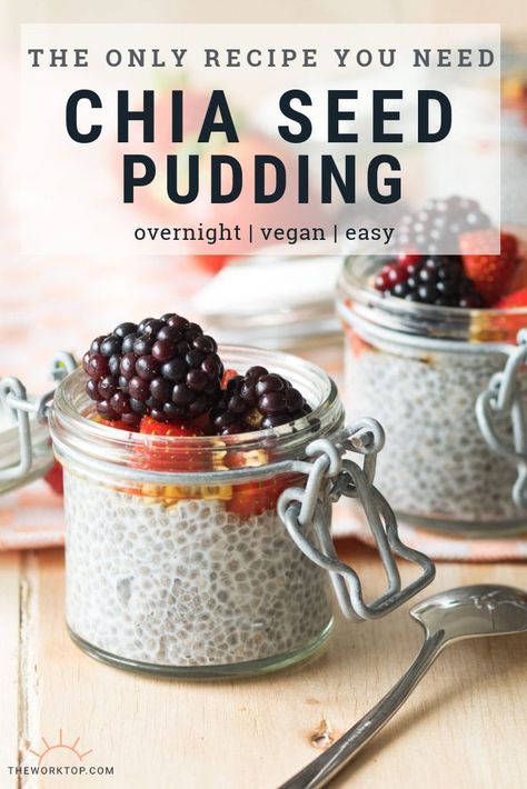 This is the only chia seed pudding recipe that you need! Learn how to make overnight chia pudding using this ratio, so you have breakfast ready in the mornings. Chia seeds make a healthy and delicious breakfast. Make it vegan with almond milk, and it's keto too. Recipe on www.theworktop.com. || #chia #chiaseeds #breakfast #recipe #vegan Overnight Chia Seed Pudding, Overnight Chia Pudding, Overnight Chia, بذور الشيا, Chia Seed Recipes Pudding, Chia Recipe, Diy Easy Recipes, Chia Seed Recipes, Chia Pudding Recipes