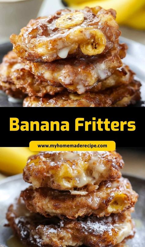 These Banana Fritters are crispy on the outside and sweet on the inside! A delightful snack or dessert that’s easy to make and perfect for using up ripe bananas. Too Ripe Bananas Recipe, Easy Snacks With Bananas, Baked Bananas, Ripe Banana Desserts, What Can You Make With Bananas, Using Over Ripe Bananas, Using Up Ripe Bananas, Banana Treats For Kids, Extra Ripe Banana Recipes