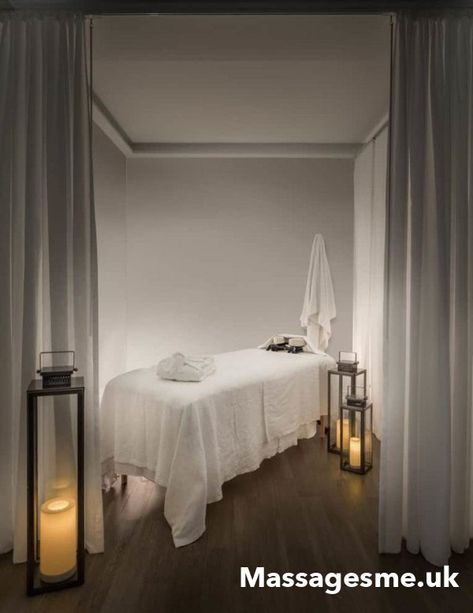 Massage Therapist Room Ideas, Massage Waiting Room Ideas, Salon Massage Room Ideas, Massage Room Lighting Ideas, Massage Room Lighting, Massage Office Ideas, In Home Massage Room Ideas, At Home Massage Room, Massage Table Decor