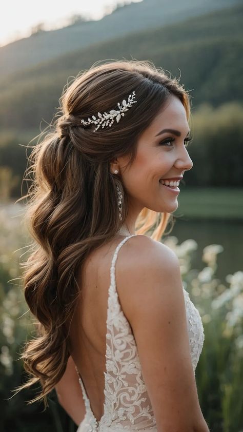 15 Stunning Bridesmaid Hairstyles to Wow on the Big Day - Fads Half Open Hairstyles Wedding, Beach Wedding Hair Medium Length, Bridal Hair Half Up Ponytail, Half Up Messy Bun Wedding Hair, Party Hairstyles Ponytail, Wedding Hairstyles Half Up Half Down Asian Hair, Half Updo Wedding Hair With Veil, Bride Hair Half Up Half Down With Veil, Half Ponytail Hairstyles Wedding