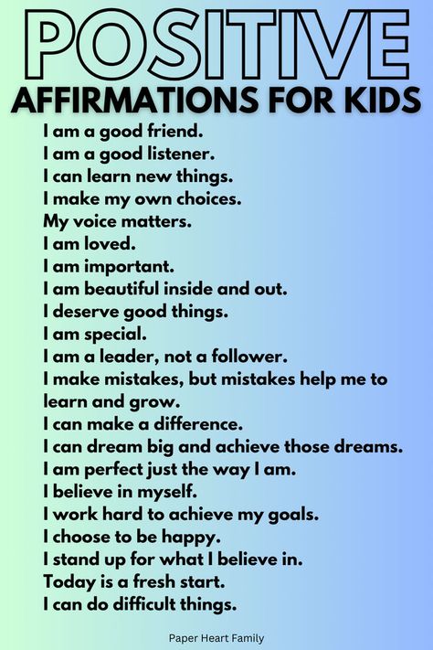 Raising confident kids can be simple with these positive affirmations for kids. They are great to incorporate into your daily morning routine. Reciting these everyday is a great step in building self esteem in kids. Postive Afframations School, Positive Affirmation Activities For Kids, Godly Affirmations For Kids, Kid Affirmations Self Esteem, Daily Affirmations For Teen Boys, Positive Affirmations For Kids Boys, Affirmations For Teenage Son, Building Self Esteem In Kids, Positive Affirmations For Kids Classroom