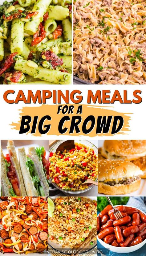 Easy Camp Meals For A Crowd, Camping Food Large Group, Camping Foods For Large Groups, Large Crowd Camping Meals, Nature, Pack Ahead Camping Meals, Camp Recipes Make Ahead, Make Ahead Large Group Meals, Feeding A Crowd While Camping