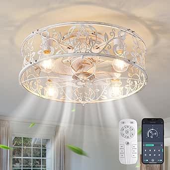 Kitchen Fans Ceiling, French Country Ceiling Fan, Bathroom Ceiling Fan, Farmhouse Ceiling Fans, Ceiling Fan Flush Mount, Chanel Bedroom, Elegant Ceiling Fan, Modern Ceiling Fan With Light, Caged Ceiling Fan With Light